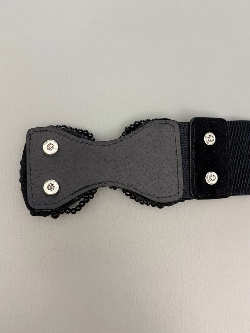 New Black Beaded Bow Wide Elastic Waist Belt Statement Cinch Belt - Picture 5 of 6